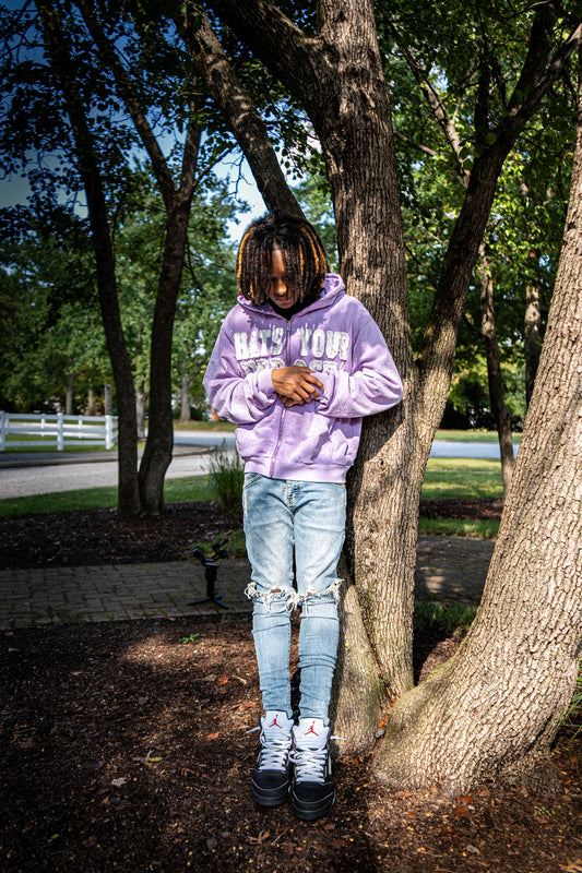 Lavender “Whats Your Purpose?” Zip Up